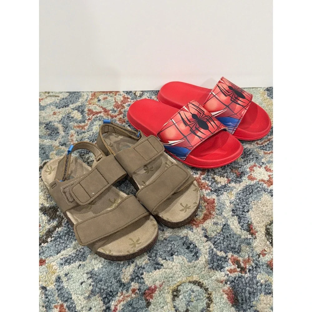 Wonder Nation Spider-Man Sandal Slide Bundle Boys 12 Red Tan Casual EUC